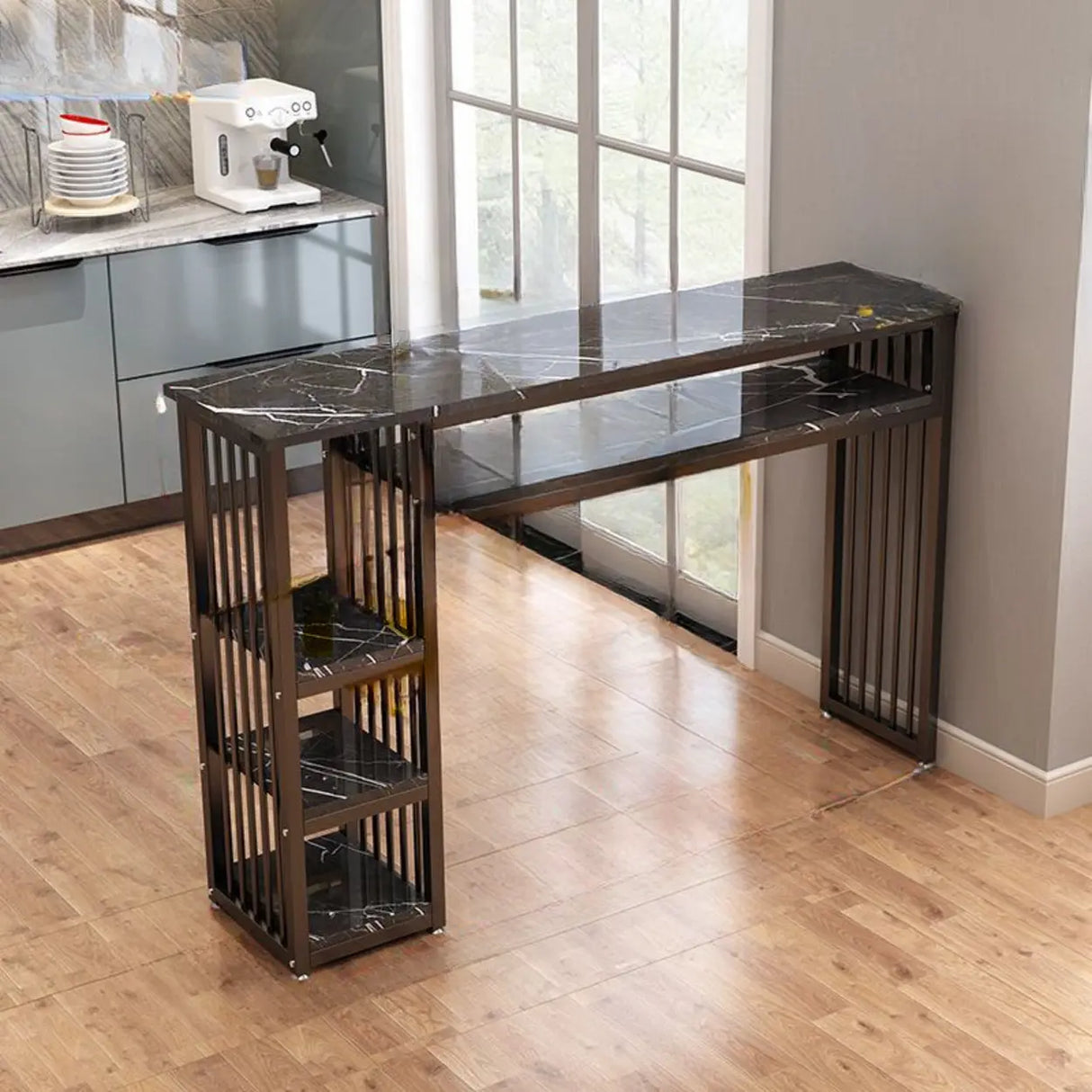 Modern Bar Height Console Table with Storage Shelves Image - 9