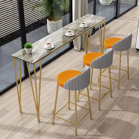 Modern Bar Table Set with 4 Houndstooth Gold Stools Image - 1