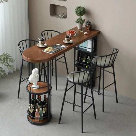 Modern Bar Table Set with Storage and 3 Stools, Brown Wood Image - 1