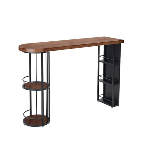 Modern Bar Table Set with Storage and 3 Stools, Brown Wood Image - 2