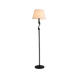 Modern Barrel and Curved Metal Floor Lamp with Shelf Image - 10