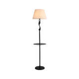 Modern Barrel and Curved Metal Floor Lamp with Shelf Image - 12