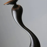 Modern Barrel and Curved Metal Floor Lamp with Shelf Image - 15