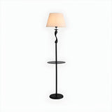 Modern Barrel and Curved Metal Floor Lamp with Shelf Image - 5