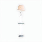 Modern Barrel and Curved Metal Floor Lamp with Shelf Image - 7