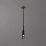 Modern Bedroom Black Glass Crystal Cylinder Pendant Light Image - 12