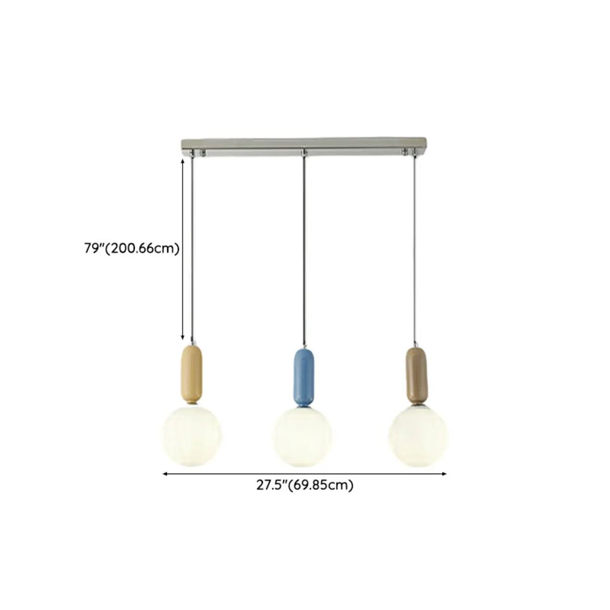 Modern Bedroom Blue White Glass Triple Globe Pendant Light Image - 15