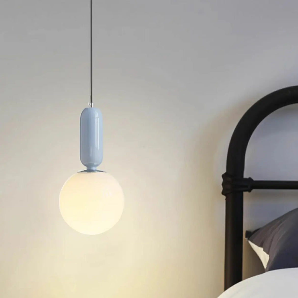 Modern Bedroom Blue White Glass Triple Globe Pendant Light Image - 3