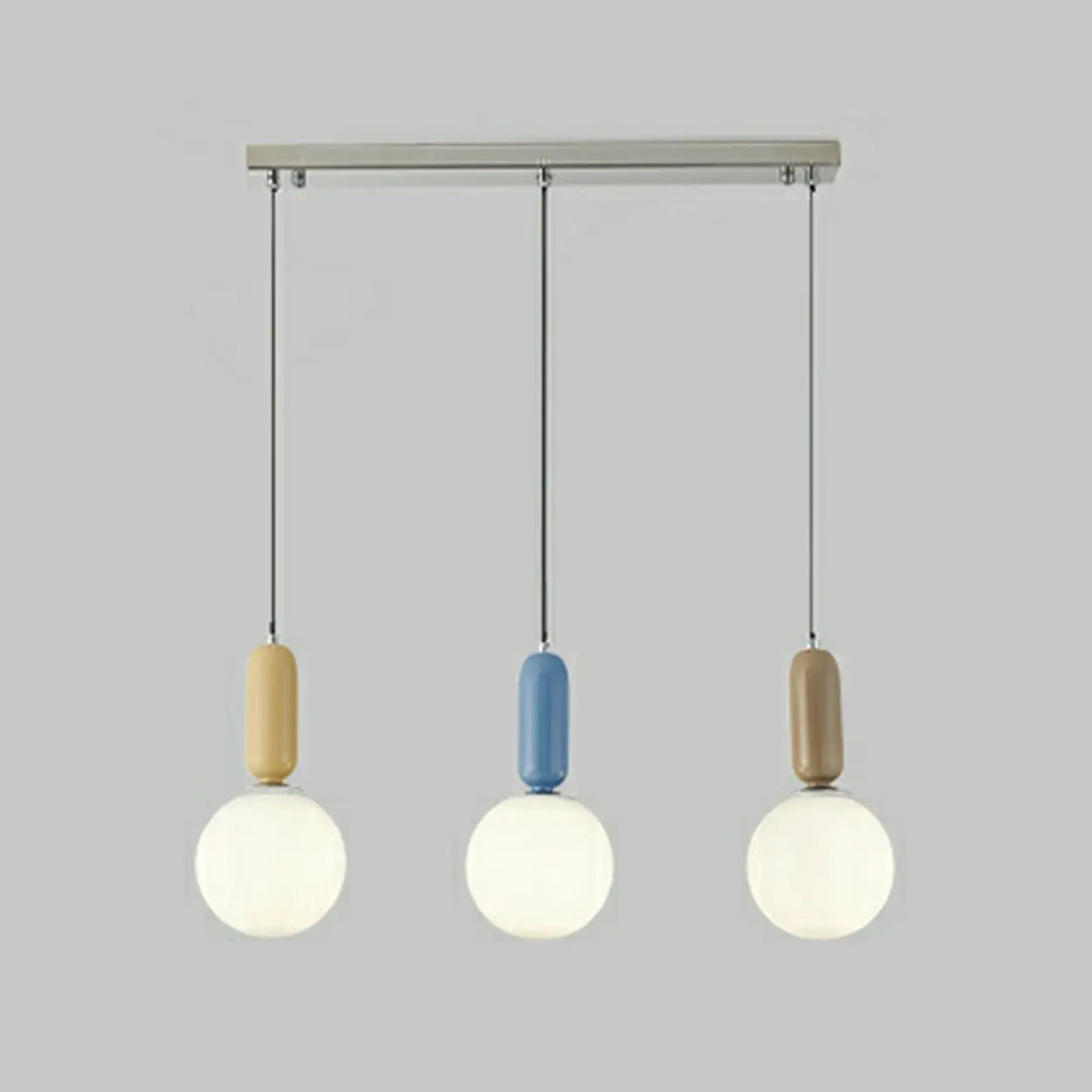 Modern Bedroom Blue White Glass Triple Globe Pendant Light Image - 9