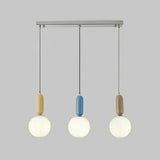 Modern Bedroom Blue White Glass Triple Globe Pendant Light Image - 9