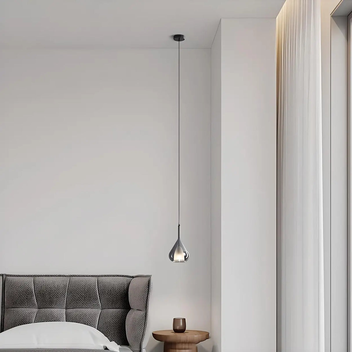 Modern Bedroom Clear Glass Teardrop Pendant Light Image - 19