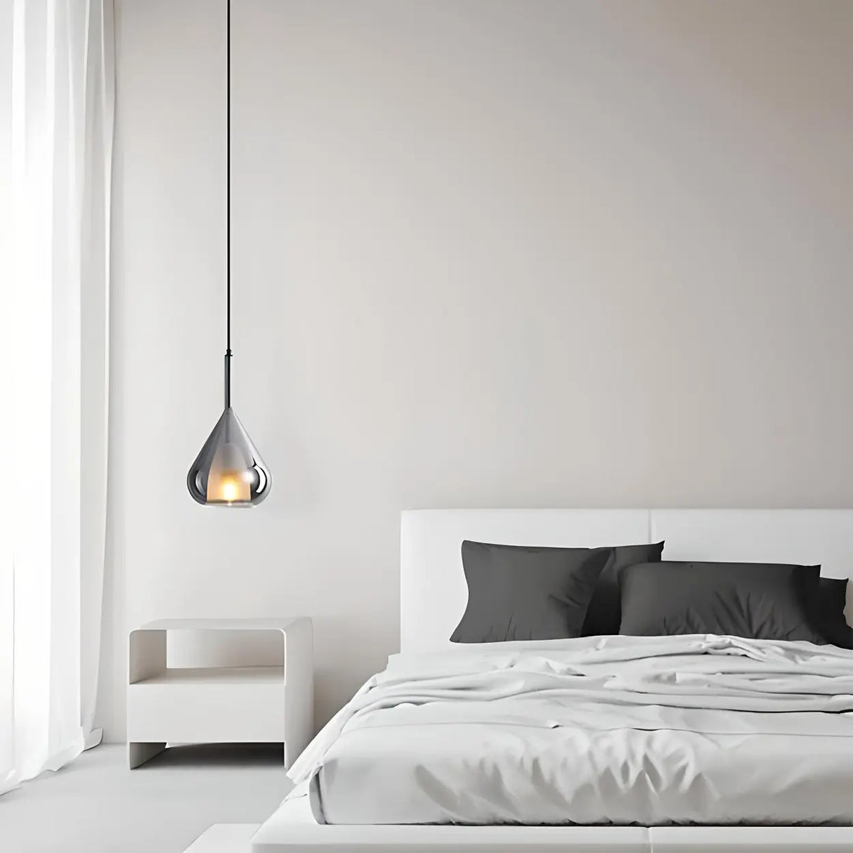 Modern Bedroom Clear Glass Teardrop Pendant Light Image - 4