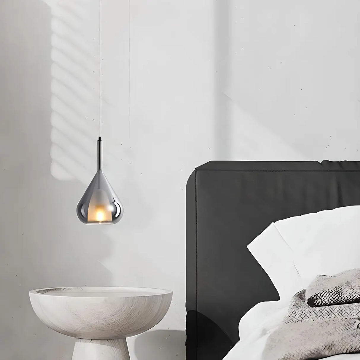 Modern Bedroom Clear Glass Teardrop Pendant Light Image - 8