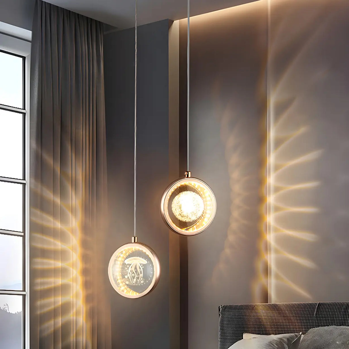 Modern Bedroom Dolphin LED Infinity Mirro Pendant Light Image - 18