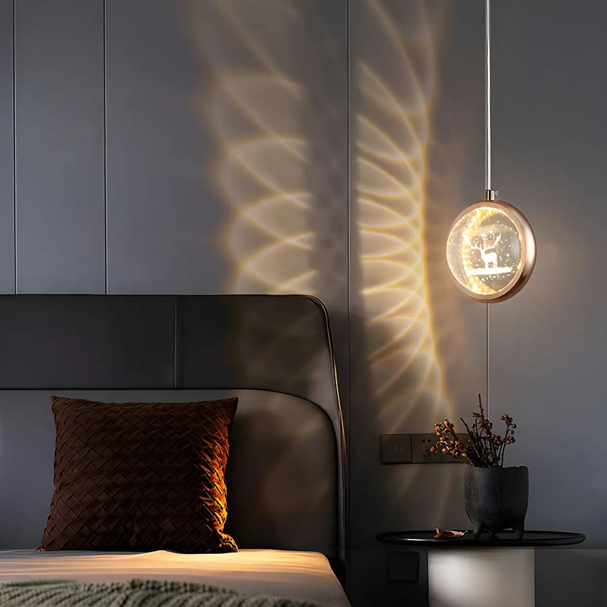 Modern Bedroom Dolphin LED Infinity Mirro Pendant Light Image - 5