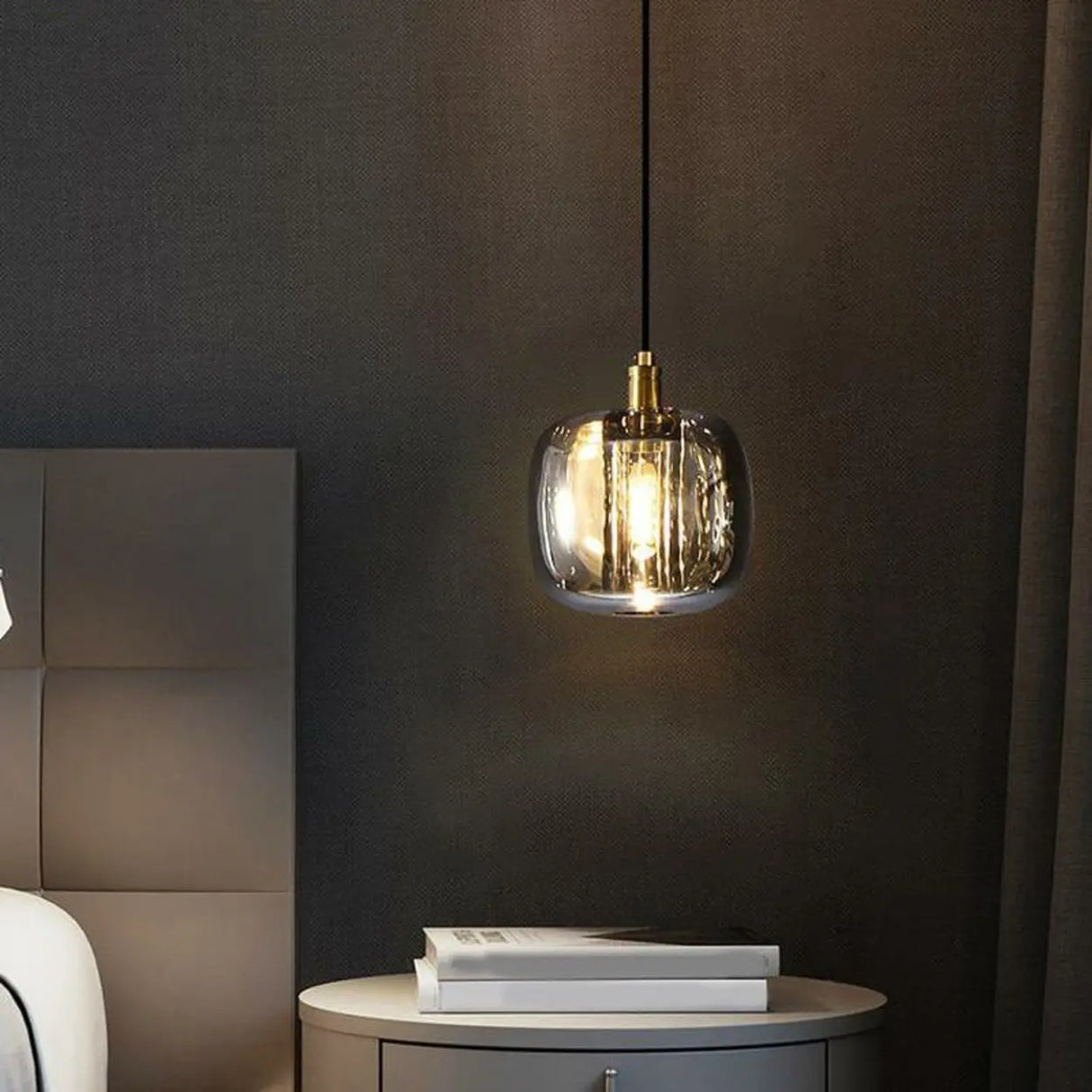 Modern Bedroom Geometric Smoke Gray Crystal Pendant Light Image - 3