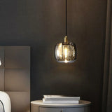 Modern Bedroom Geometric Smoke Gray Crystal Pendant Light Image - 3