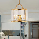 Modern Bedroom Gold Clear Glass Lantern Pendant Chandelier Image - 4