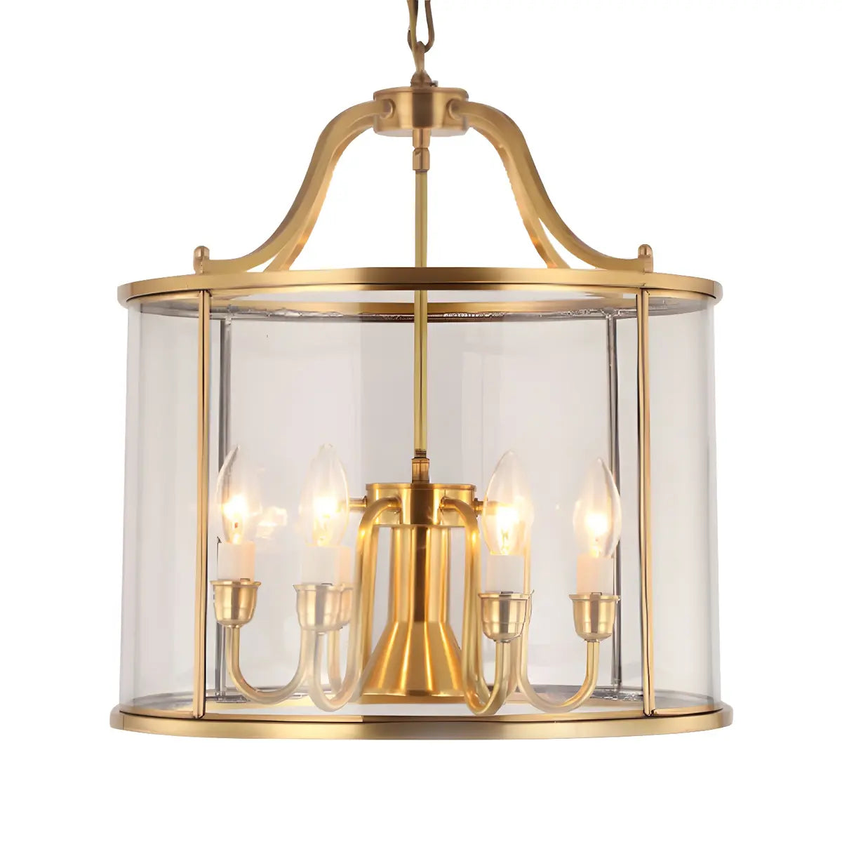 Modern Bedroom Gold Clear Glass Lantern Pendant Chandelier Image - 6