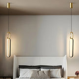 Modern Bedroom Gold Oval Frame LED Pendant Light Image - 8