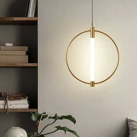 Modern Bedroom Gold Ring White Acrylic Pendant Light Image - 1