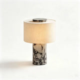 Modern Bedroom Marble Cylinder LED Table Lamp Image - 3
