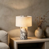 Modern Bedroom Marble Cylinder LED Table Lamp Image - 6