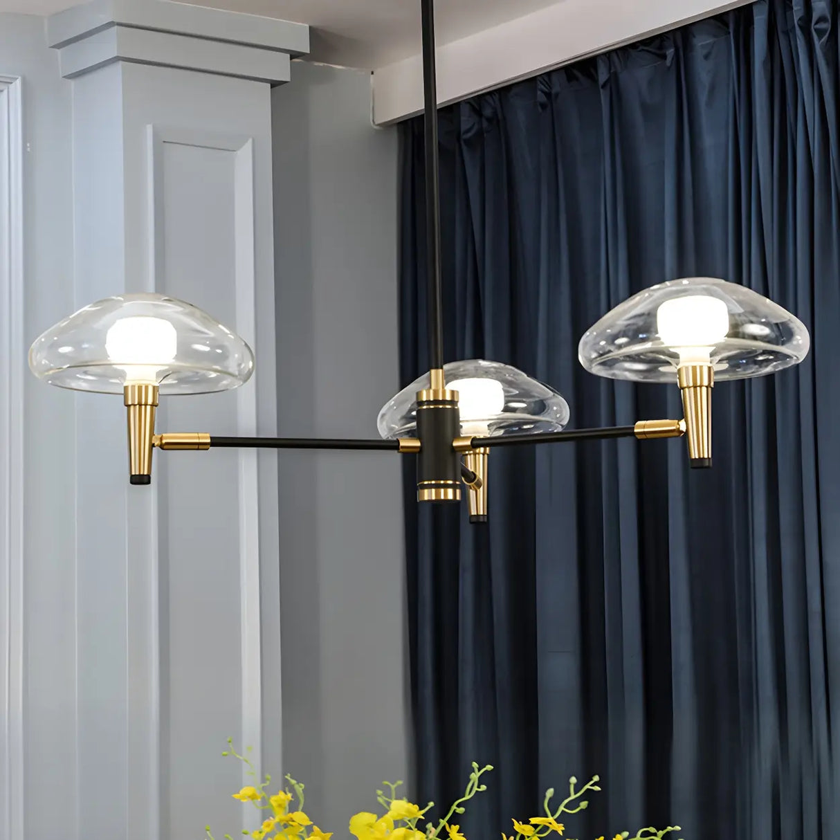 Modern Bedroom Mushroom Black and Gold Glass Chandelier Image - 1