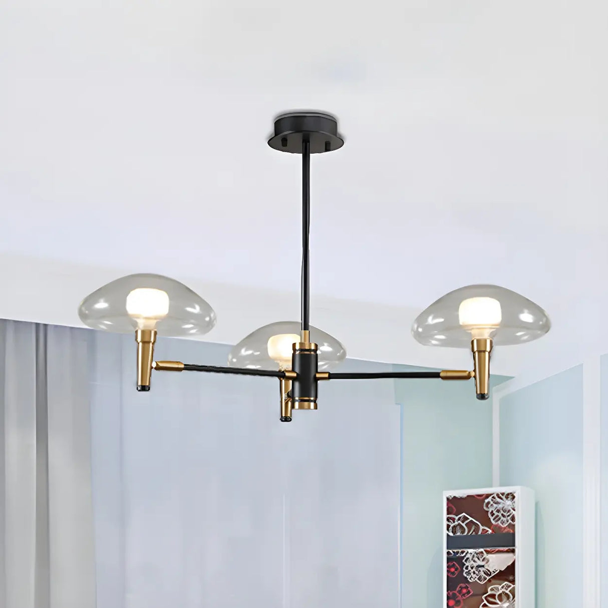 Modern Bedroom Mushroom Black and Gold Glass Chandelier Image - 2