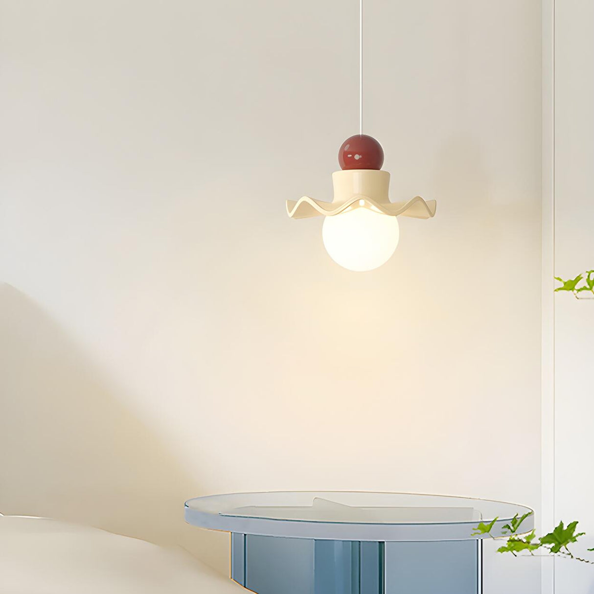 Modern Bedroom Ruffled Purple Resin Globe Pendant Light Image - 18