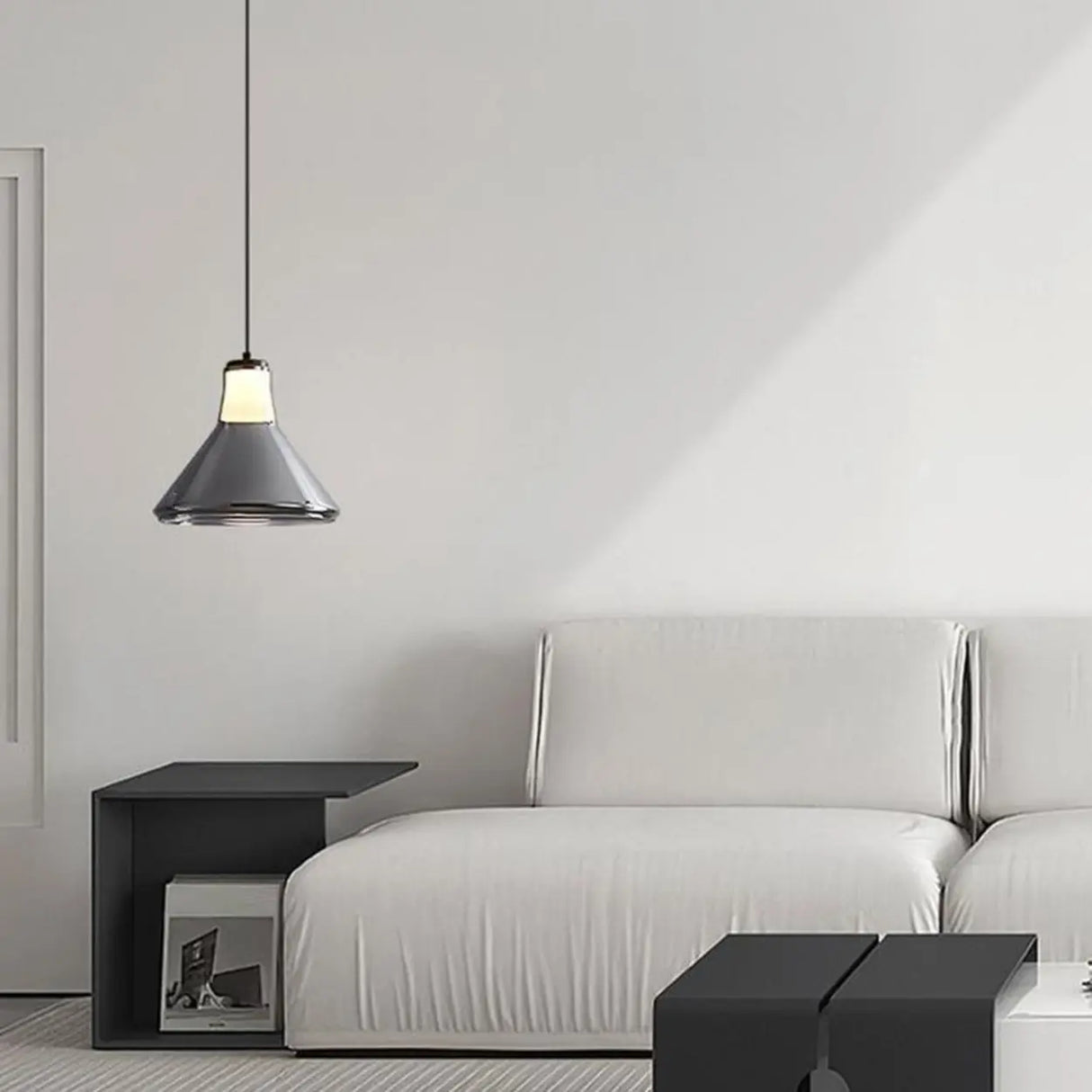 Modern Bedroom Smoke Grey Cone Clear Glass Pendant Light Image - 4