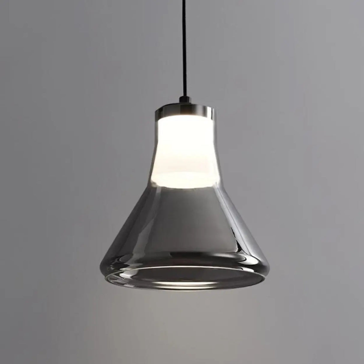Modern Bedroom Smoke Grey Cone Clear Glass Pendant Light Image - 7
