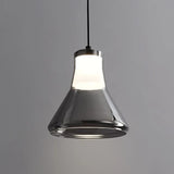Modern Bedroom Smoke Grey Cone Clear Glass Pendant Light Image - 7