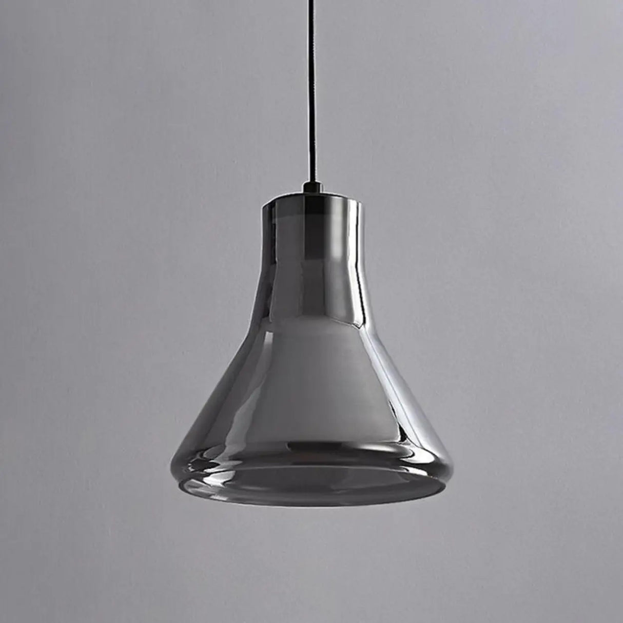 Modern Bedroom Smoke Grey Cone Clear Glass Pendant Light Image - 8