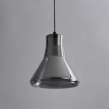 Modern Bedroom Smoke Grey Cone Clear Glass Pendant Light Image - 8