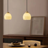 Modern Bedroom Walnut Beige Resin Bell Pendant Light Image - 8