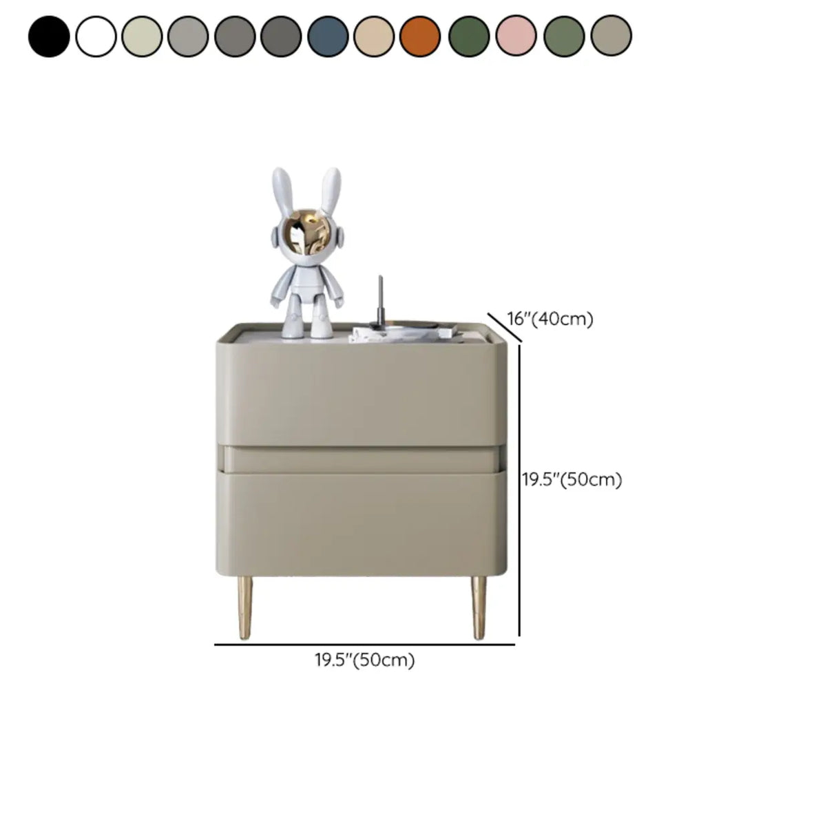 Modern Beige Gold Leg Nightstand with Drawer Storage 