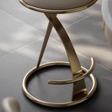Modern Beige Upholstered Sculpted Metal Curved Back Bar Stool Image - 10
