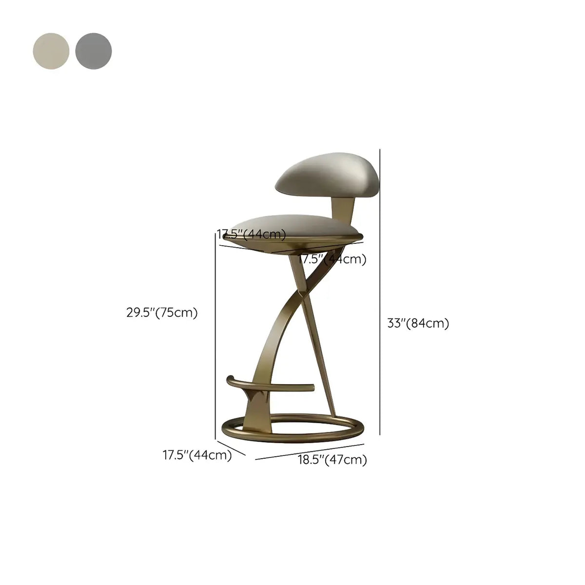 Modern Beige Upholstered Sculpted Metal Curved Back Bar Stool Image - 12