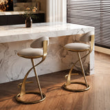 Modern Beige Upholstered Sculpted Metal Curved Back Bar Stool Image - 1