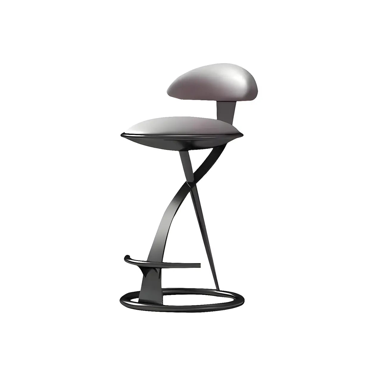 Modern Beige Upholstered Sculpted Metal Curved Back Bar Stool Image - 6