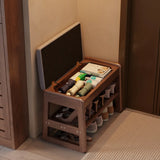 Modern Bench Wood Entryway Brown  2-Tier Shoe Storage Image - 1