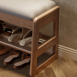Modern Bench Wood Entryway Brown  2-Tier Shoe Storage Image - 17