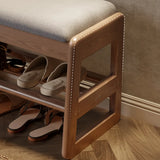 Modern Bench Wood Entryway Brown  2-Tier Shoe Storage Image - 17