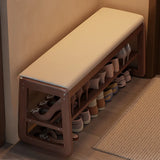 Modern Bench Wood Entryway Brown  2-Tier Shoe Storage Image - 25