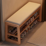 Modern Bench Wood Entryway Brown  2-Tier Shoe Storage Image - 26
