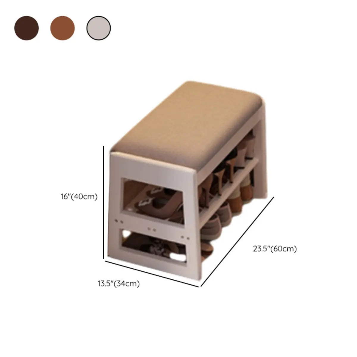 Modern Bench Wood Entryway Brown  2-Tier Shoe Storage 
