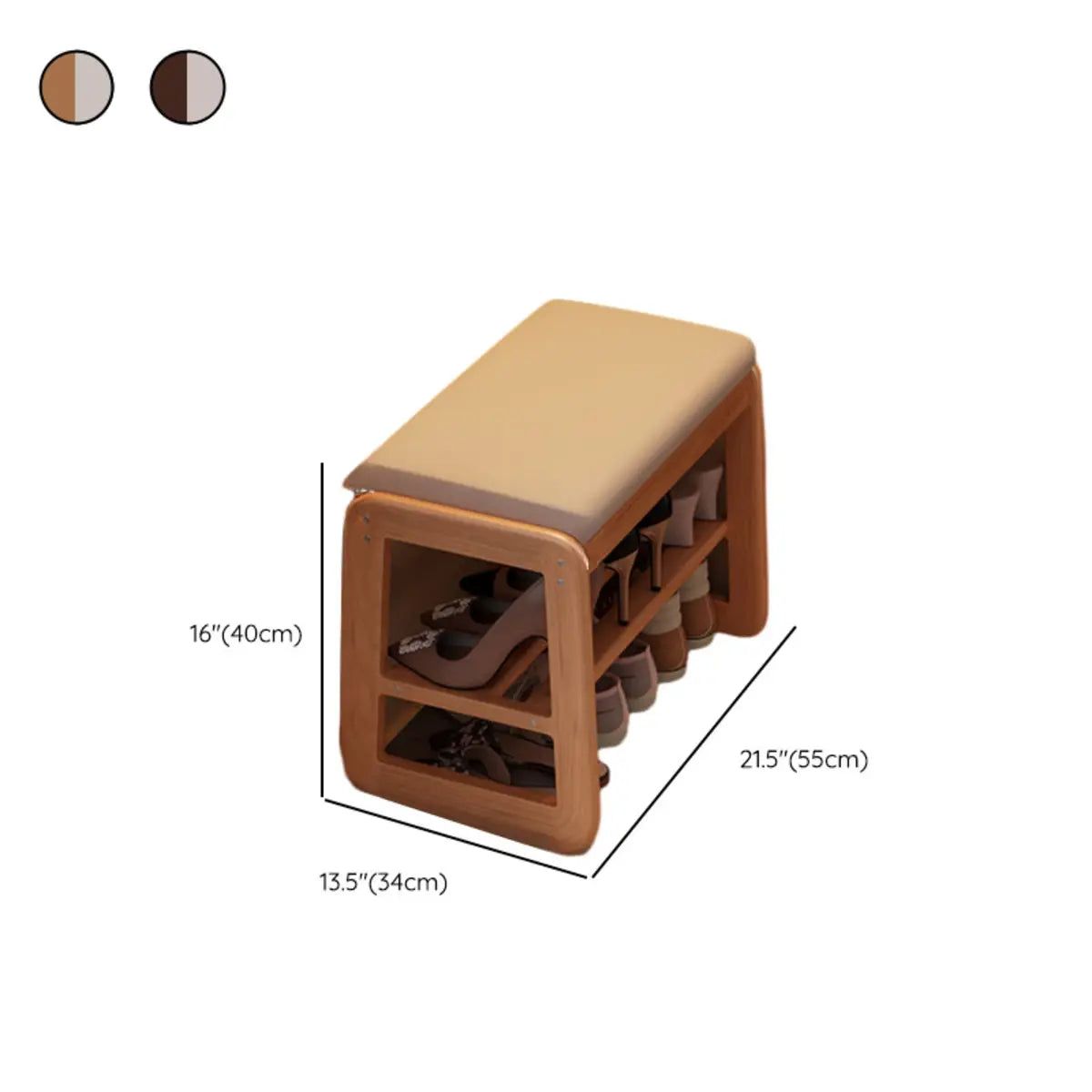Modern Bench Wood Entryway Brown  2-Tier Shoe Storage Image - 31