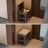 Modern Bench Wood Entryway Brown  2-Tier Shoe Storage Image - 4