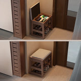 Modern Bench Wood Entryway Brown  2-Tier Shoe Storage Image - 4